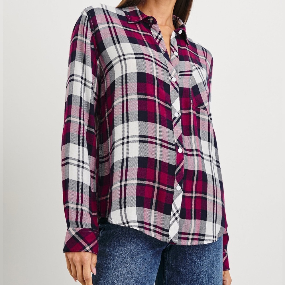 Rails Hunter Lychee Navy White Long Sleeve Button Down Flannel Shirt Size M